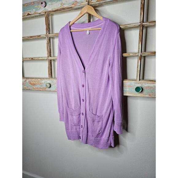 Cardigan by Isaac Mizrahi Purple Button Front Ladies size XL - Picture 7 of 11